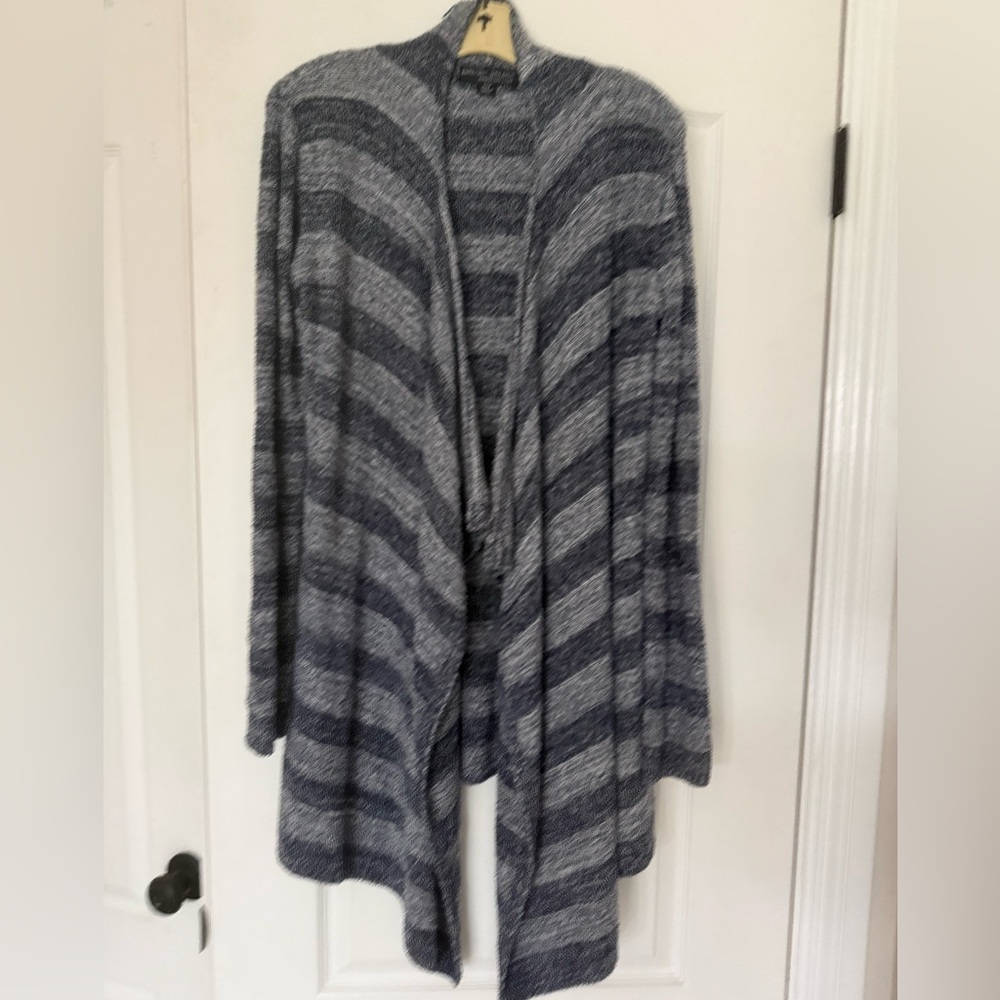 Barefoot Dreams Calypso Bamboo Chic Lite Gray Striped Sweater Cardigan S/M